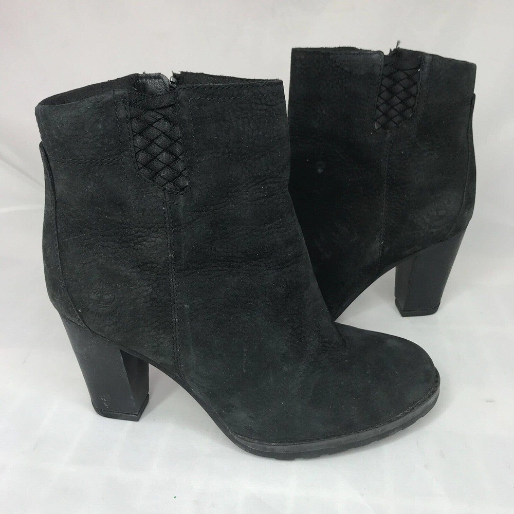 Timberland Boots Womens 8 Heels Ankle Booties Black Suede